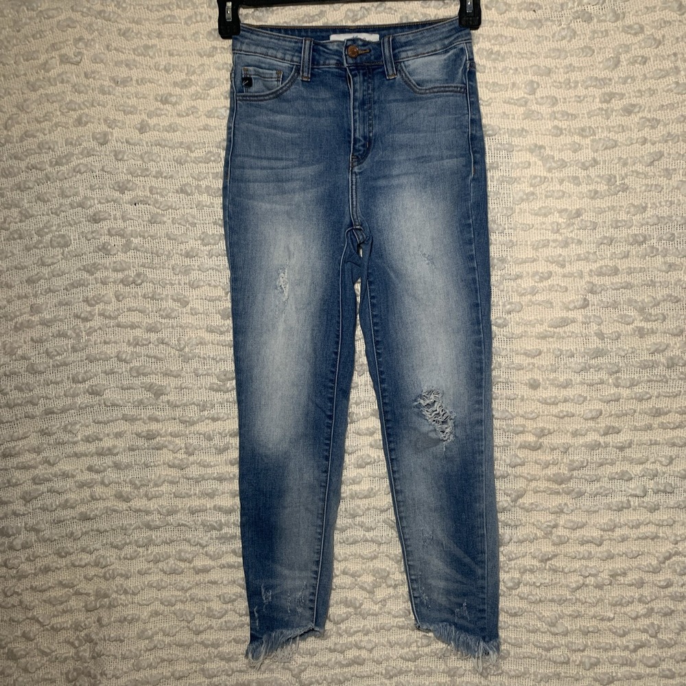 Kancan Womens High Rise Skinny Distressed Jeans Frayed Raw Hem ANKLE 26